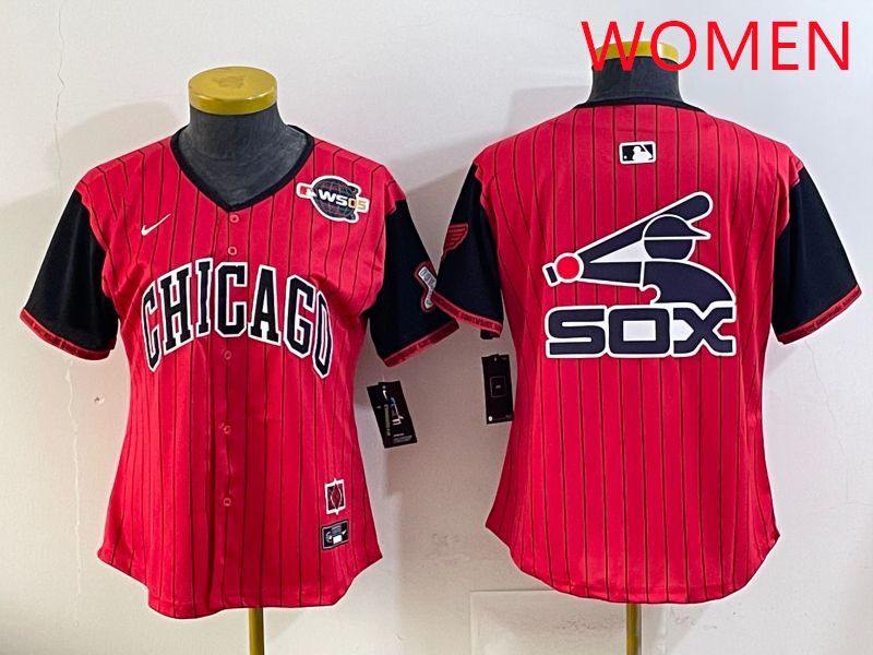 Women Chicago White Sox Blank Red Stripe Joint Name Nike 2025 MLB Jersey style 10